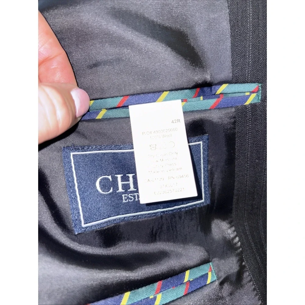Chaps Men's 100% Wool Sport 2 Button Jacket Blazer Pinstripe Black Suit Coat 42R